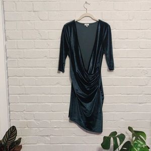 Asymmetrical Velvet Wrap Midi Dress